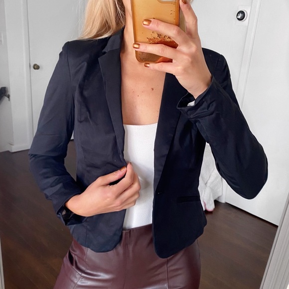 🖤 H&M BLACK CLASSIC SATIN COTTON BLEND BLAZER JACKET! - Picture 5 of 15